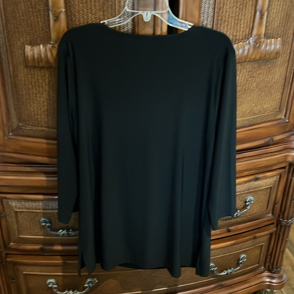 Chicos Easy Wear SZ SMLadies Tunic Style Top w/ Zip Detail in Black 3/4 Sleeve - Picture 5 of 5